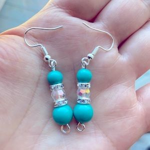 Swarovski Borealis and Turquoise, Silver Plated Earrings, Hand made.